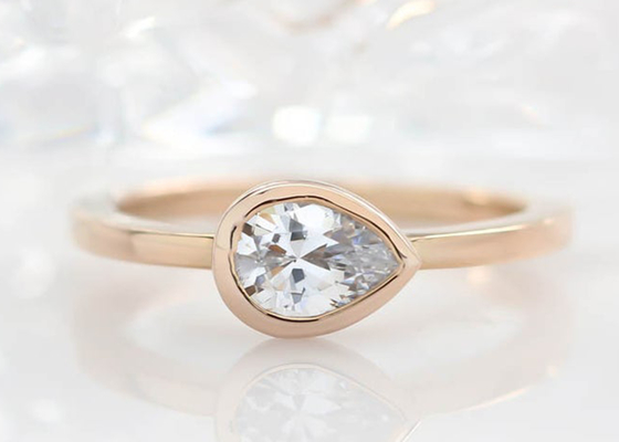 anillo de bodas del oro amarillo 0.77ct, anillo de compromiso del sistema del bisel del ODM para la señora