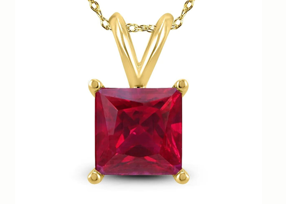 Collares del oro 14K de 7×7M M con Ruby Pendant 2ct para el compromiso