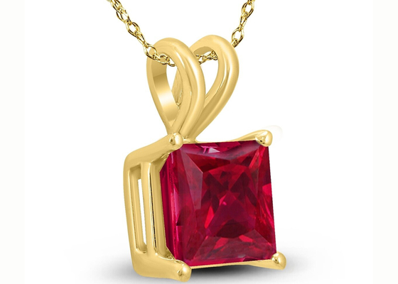 Collares del oro 14K de 7×7M M con Ruby Pendant 2ct para el compromiso