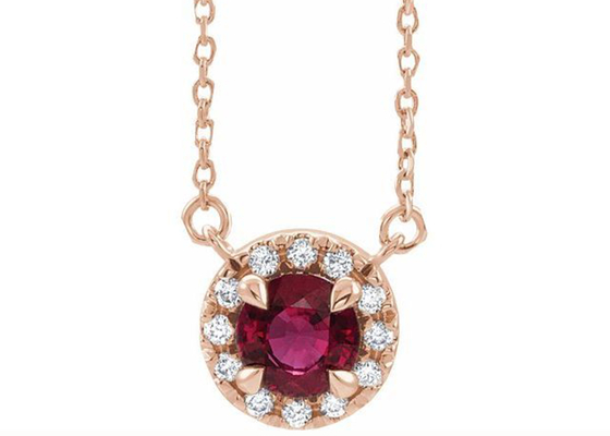 14K oro Ruby Pendant Necklace Round Cut natural con las piedras del halo de 0.6ct 5m m