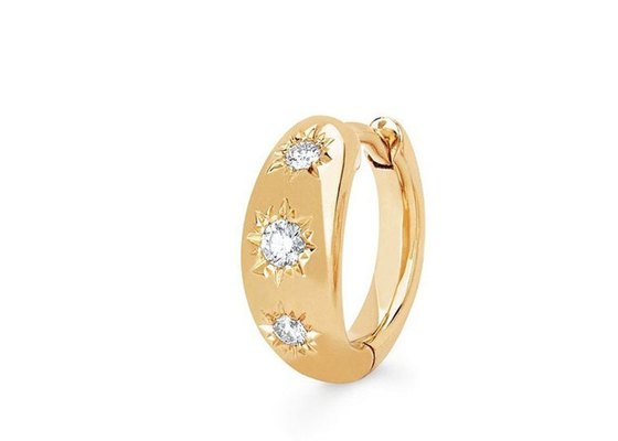 pendientes del aro de Huggie del oro del tamaño de 12m m con el corte de ronda 0.16ct CZ