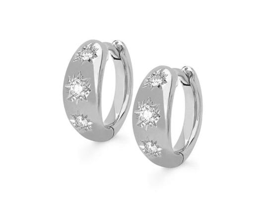 pendientes del aro de Huggie del oro del tamaño de 12m m con el corte de ronda 0.16ct CZ