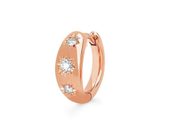 pendientes del aro de Huggie del oro del tamaño de 12m m con el corte de ronda 0.16ct CZ