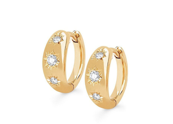 pendientes del aro de Huggie del oro del tamaño de 12m m con el corte de ronda 0.16ct CZ