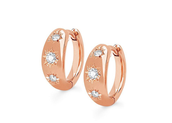 pendientes del aro de Huggie del oro del tamaño de 12m m con el corte de ronda 0.16ct CZ