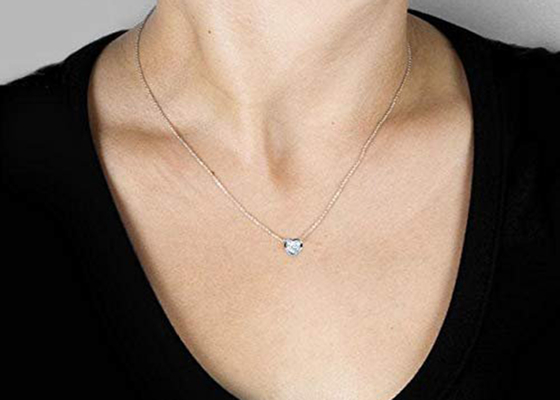 estilo del bisel del corazón de los collares del oro de 16inch 14K con 6x6m m Moissanite