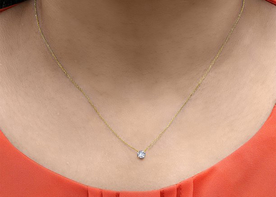 4m m 0.23ct Diamond Solitaire Necklace, 4 collar del oro amarillo de los dientes 14k