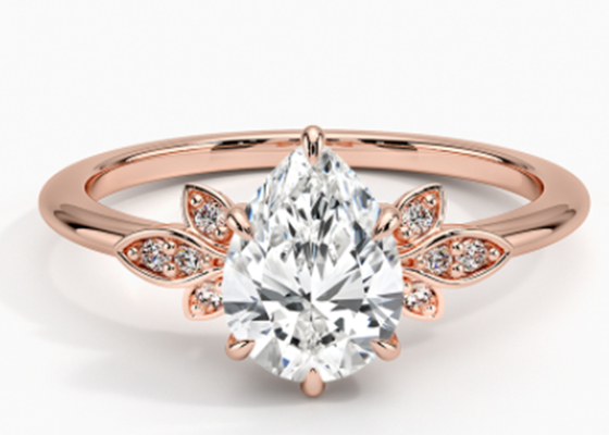 anillo de oro de la joyería de 14K 0.77ct Rose Gold Pear Cut Wedding Moissanite