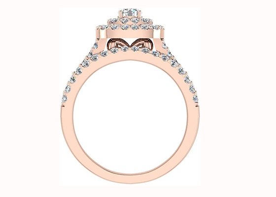 Forma del amortiguador del estilo del halo de 0.79CT 79PCS Diamond Engagement Wedding Rings Double