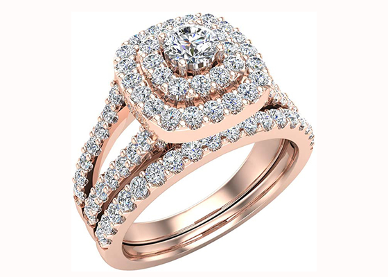 Forma del amortiguador del estilo del halo de 0.79CT 79PCS Diamond Engagement Wedding Rings Double