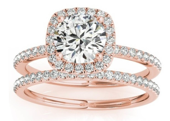 Cuadrado Diamond Rose Gold Ring, del diente ODM ocultado 0.35CT del anillo de compromiso del halo