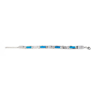 Fuego natural Opal Bracelet With azul griego rectangular 925 Sterling Silver del vintage