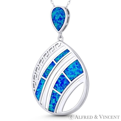 Encanto Opal Jewelry griego de la llave del descenso del rasgón 47x27m m 925 Sterling Silver Rhodium